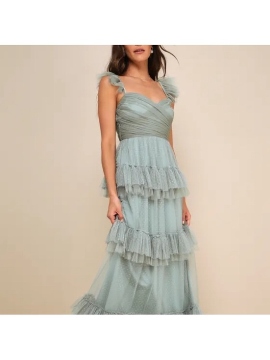 Lulus Dresses & Skirts - Tiered Ruffle Tulle Maxi Dress in Sage